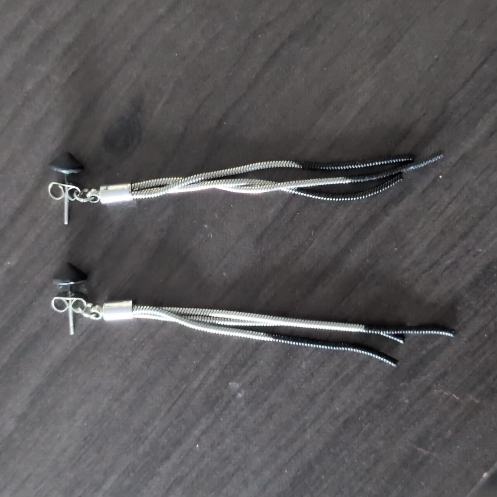 Silver and Black Tassel Earrings